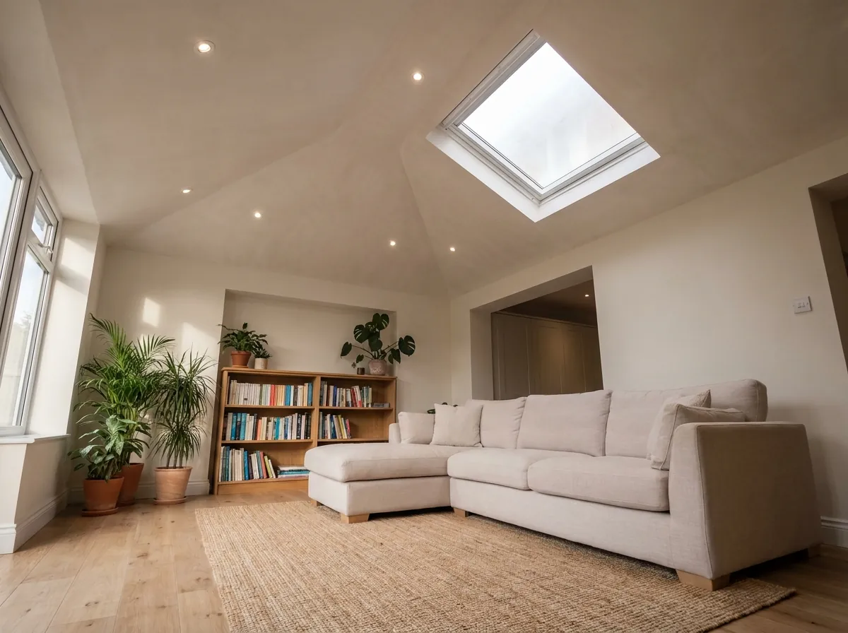 Converted conservatory used as a bright sitting room with vaulted insulated ceiling