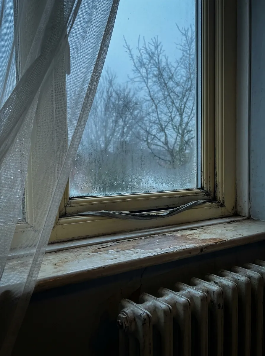 Condensation and a perished seal on an old window, the draught and damp problem new glazing solves